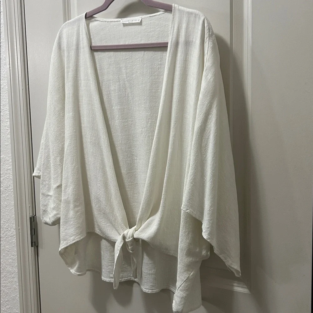 Wasabi + Mint white boho open cardigan Large - Picture 3 of 7